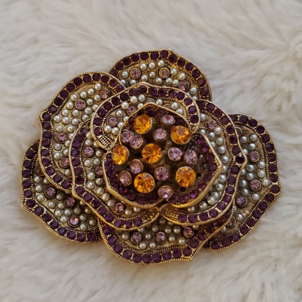 Lee Angel Vintage Rhinestone and Pearl Brooch